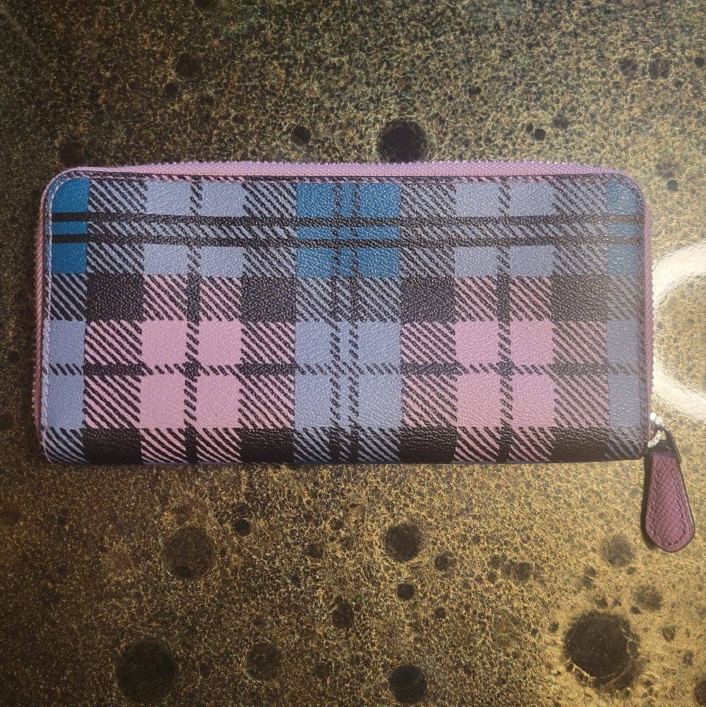 Coach Accordion Zip Wild Plaid Print Wallet Coated Canvas F23455 - Picture 14 of 16